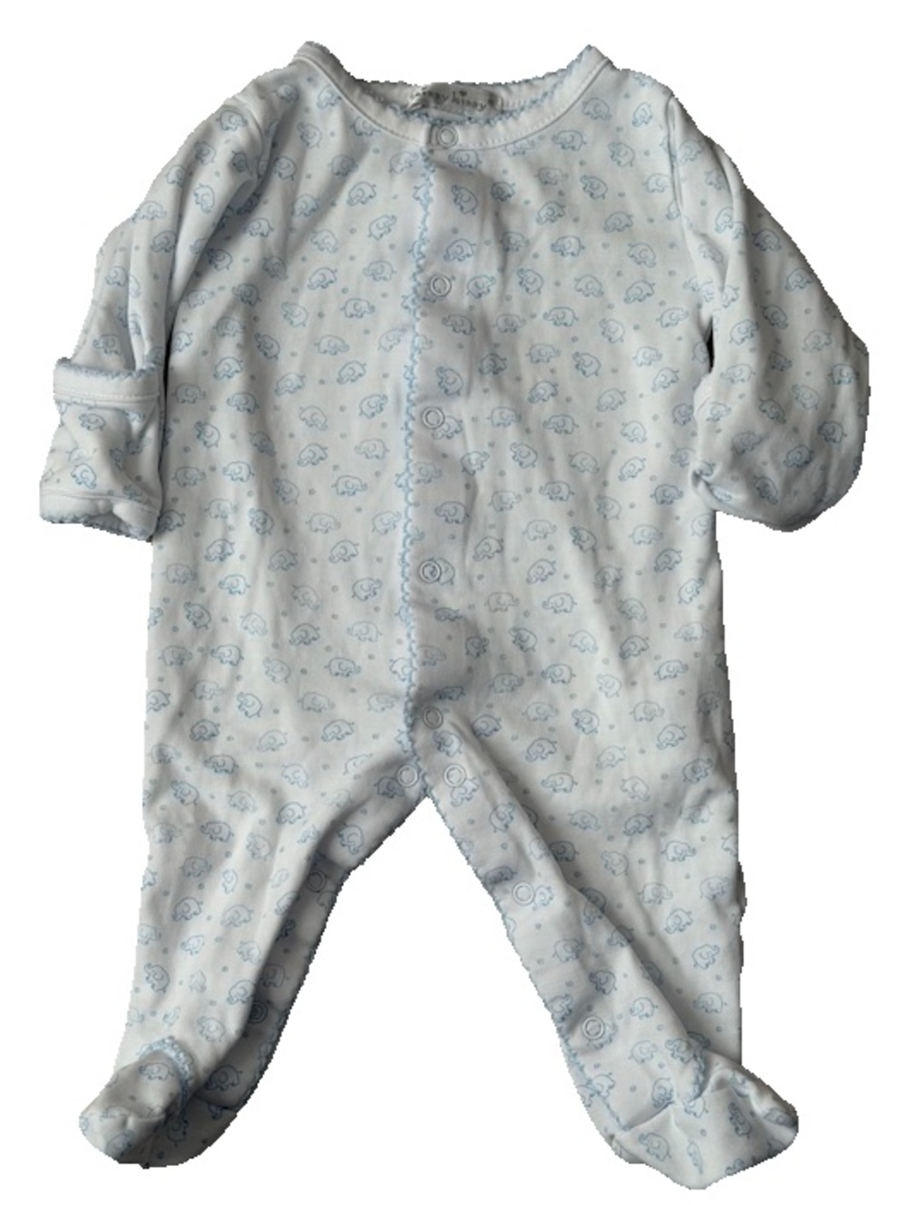 Kissy Kissy Blue Elephant Print Pima Cotton Footie Sleeper NB EUC